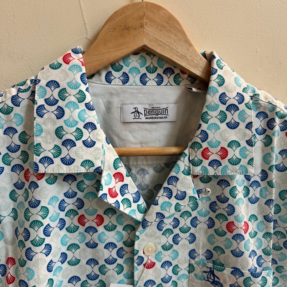 Original Penguin Short Sleeve Collared Button Up Art Deco Geo Print Mens Size M - Picture 4 of 11